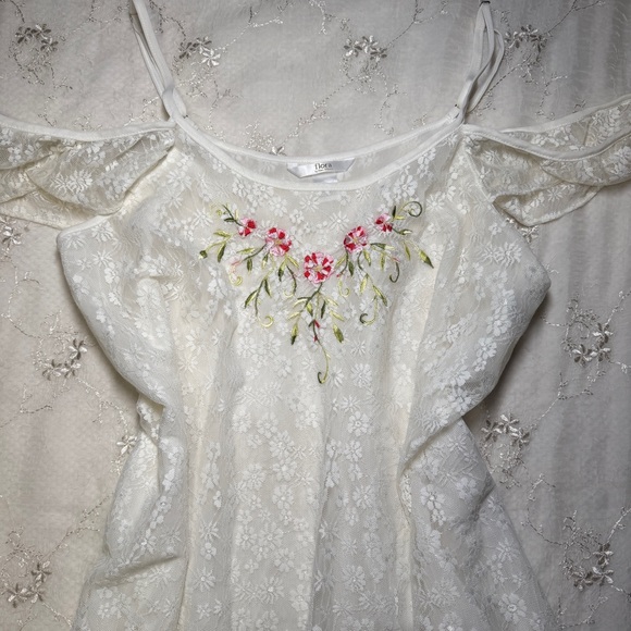 vintage y2k flora white embroidered lace off‑shoulder slip dress – size large - Picture 3 of 4